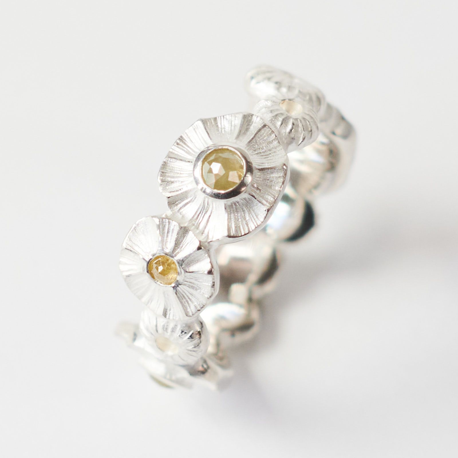 Ring, Blueten, Silber 925, gelbe Diamantrosen