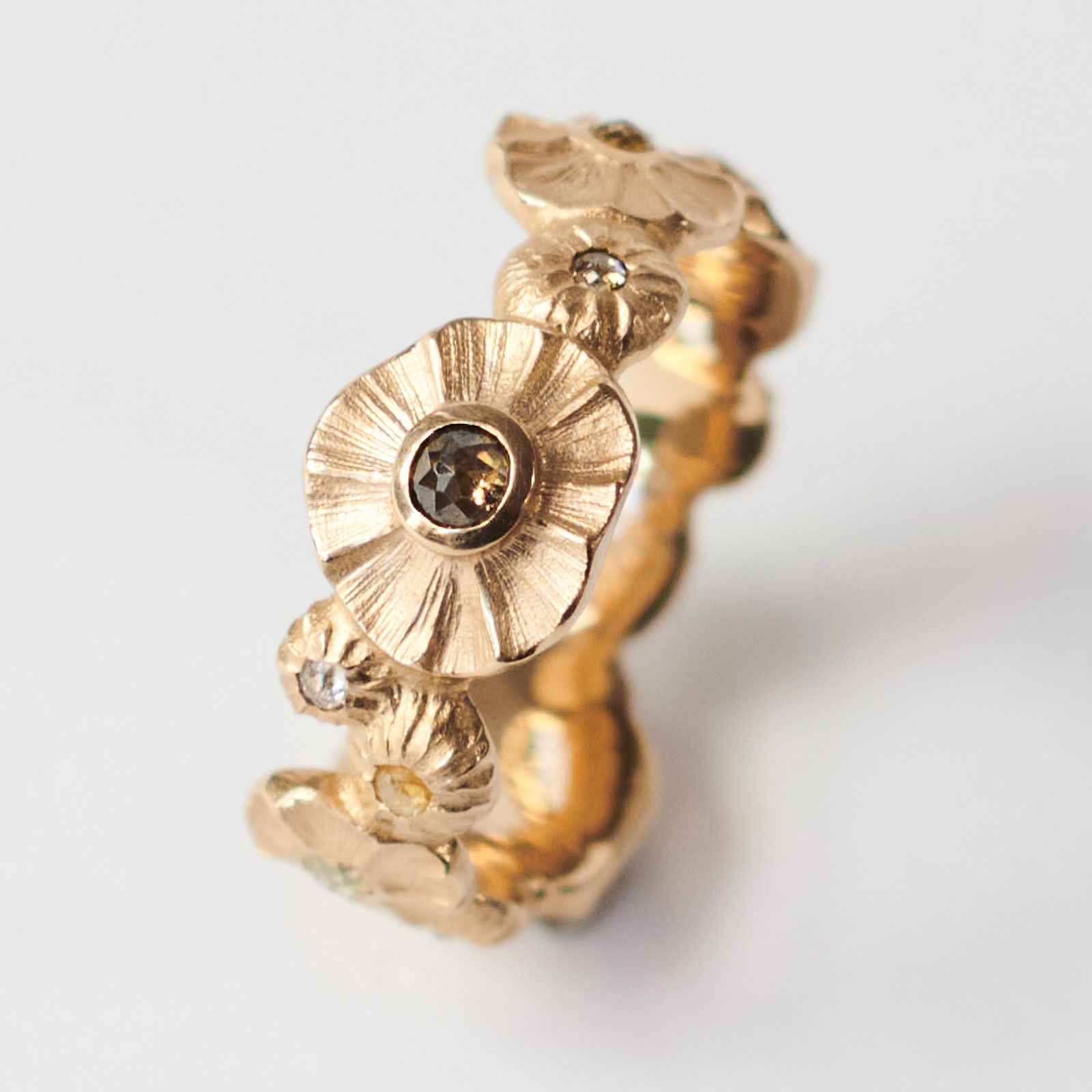 Ring, Blueten, Rosegold 750, Diamantrosen